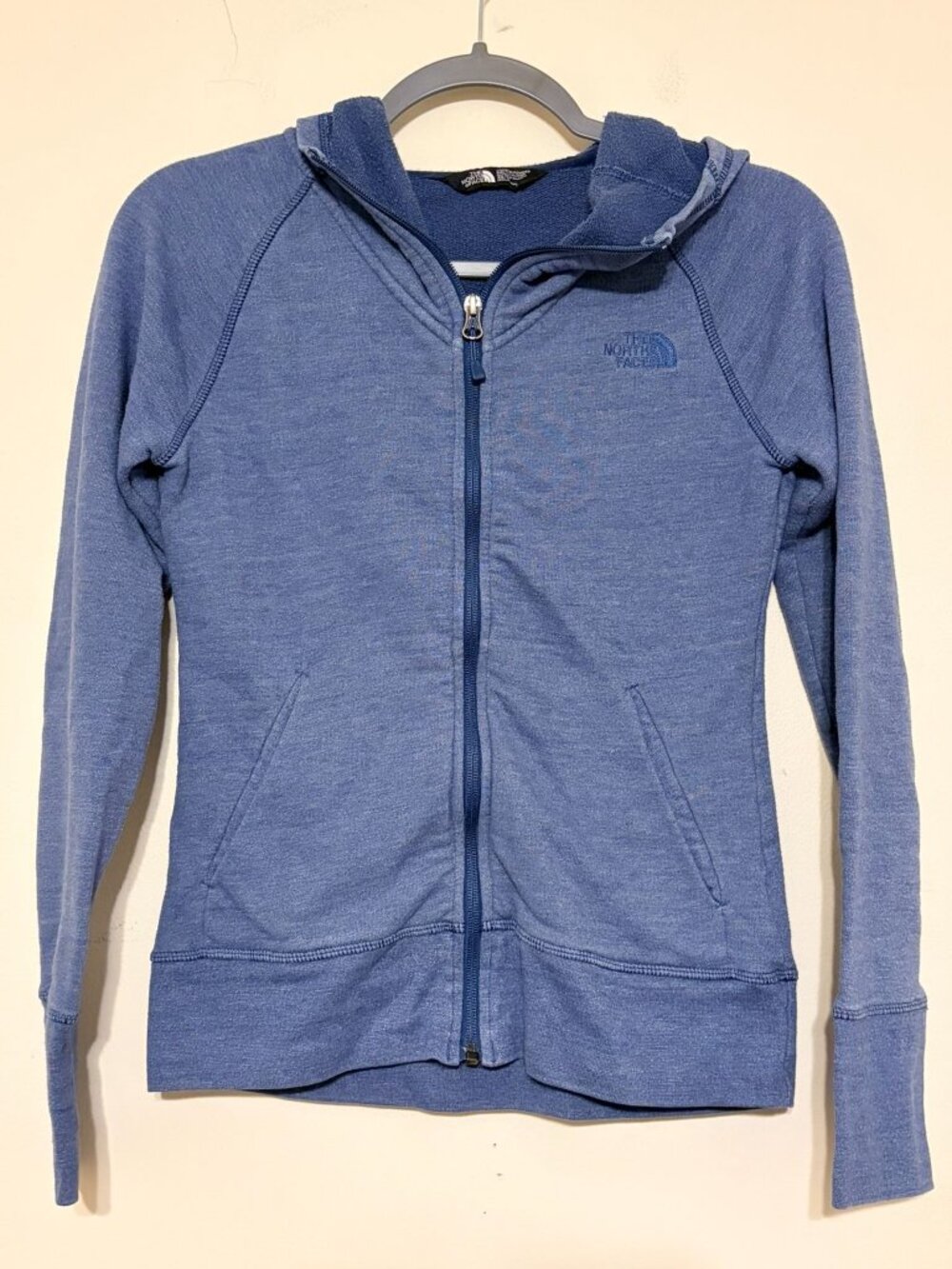 Women's The North Face Blue Full Zip Hoodie Sweatshirt Raglan Size XS